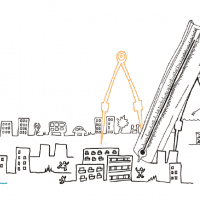 Illustration of city with giant measurement tools