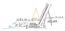 Illustration of city with giant measurement tools